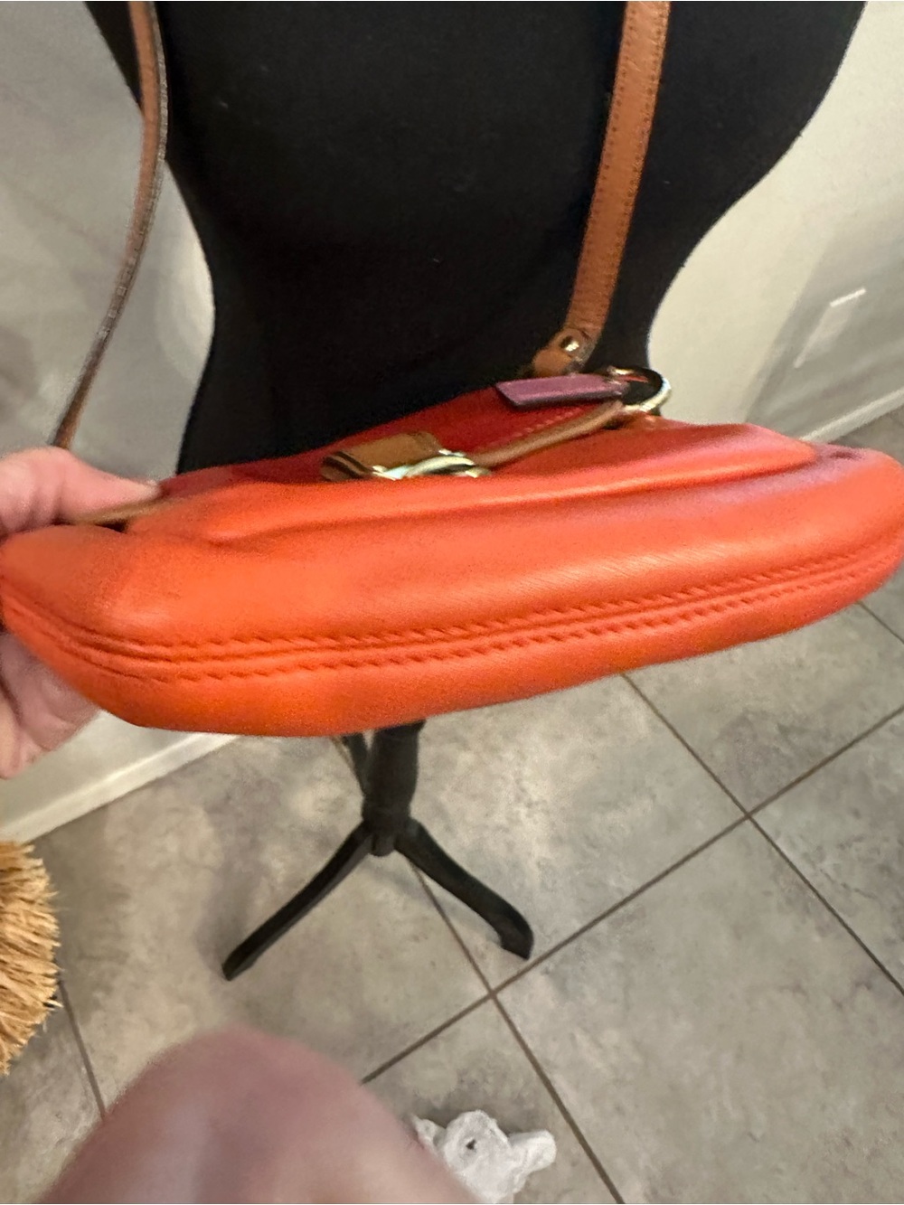 Coach Colorblock FlapTwo-Tone Red and Orange Leather Crossbody - Picture 9 of 15